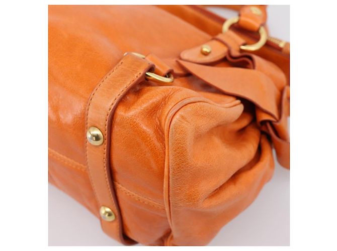 Borsa a mano Miu Miu Vitellolux 2way Orange Gold Auth 197281M D'oro Arancione - vista 15
