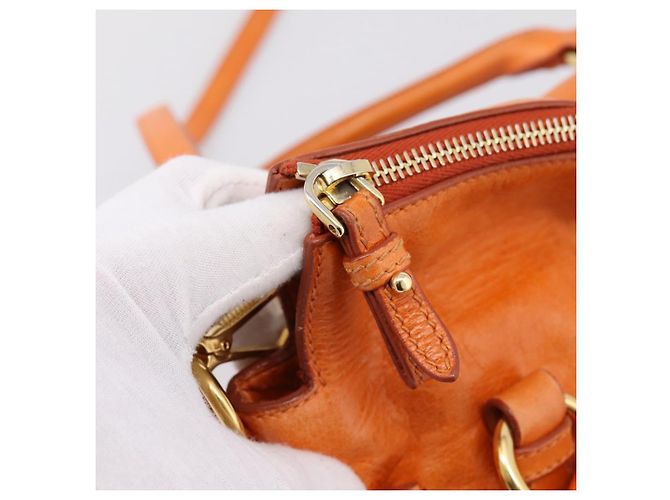 Borsa a mano Miu Miu Vitellolux 2way Orange Gold Auth 197281M D'oro Arancione - vista 17