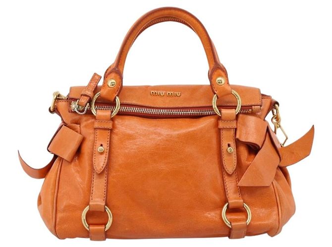 Borsa a mano Miu Miu Vitellolux 2way Orange Gold Auth 197281M D'oro Arancione - vista 2