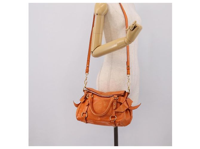 Borsa a mano Miu Miu Vitellolux 2way Orange Gold Auth 197281M D'oro Arancione - vista 24