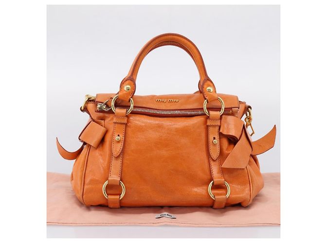 Borsa a mano Miu Miu Vitellolux 2way Orange Gold Auth 197281M D'oro Arancione - vista 25