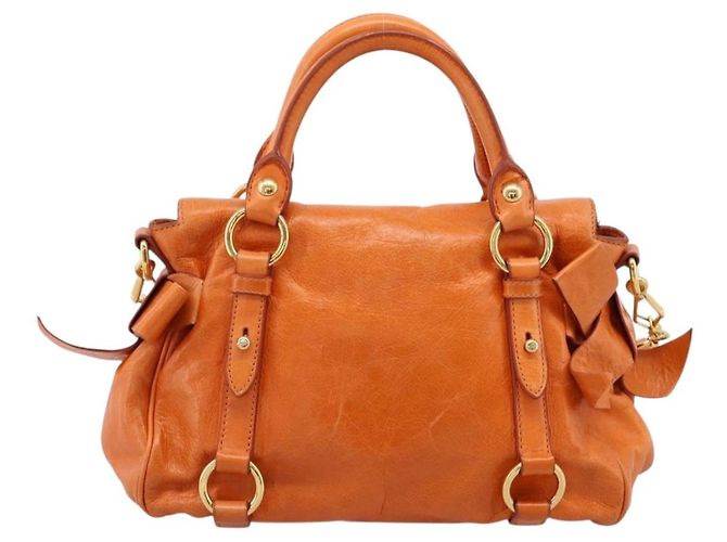 Borsa a mano Miu Miu Vitellolux 2way Orange Gold Auth 197281M D'oro Arancione - vista 3