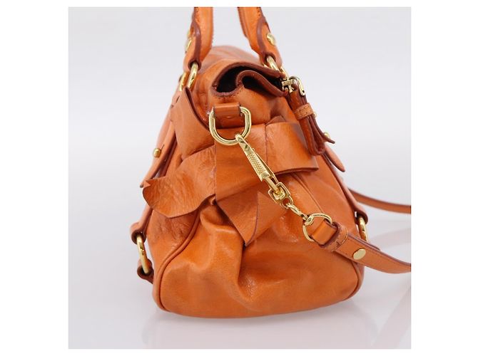 Borsa a mano Miu Miu Vitellolux 2way Orange Gold Auth 197281M D'oro Arancione - vista 4