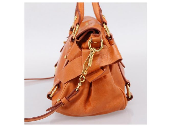 Borsa a mano Miu Miu Vitellolux 2way Orange Gold Auth 197281M D'oro Arancione - vista 5