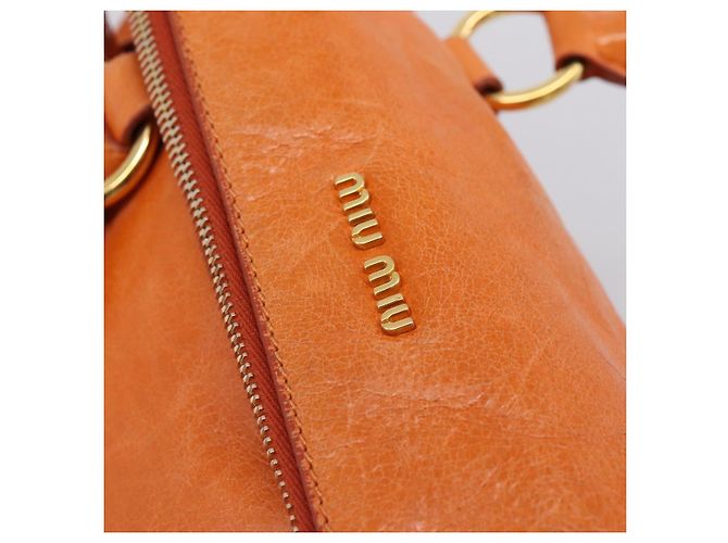 Borsa a mano Miu Miu Vitellolux 2way Orange Gold Auth 197281M D'oro Arancione - vista 6