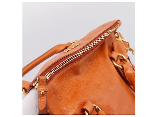 Borsa a mano Miu Miu Vitellolux 2way Orange Gold Auth 197281M D'oro Arancione - vista 7