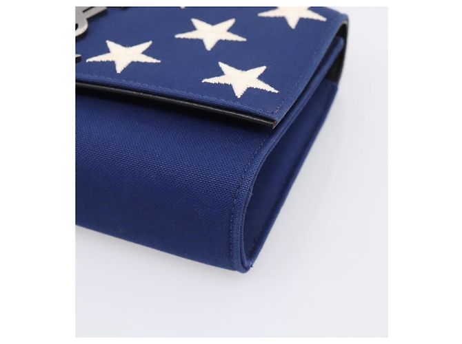 Autre Marque Borsa a tracolla con catena SAINT LAURENT Cassandra Canvas Blue Silver Auth 203616M Argento - vista 10