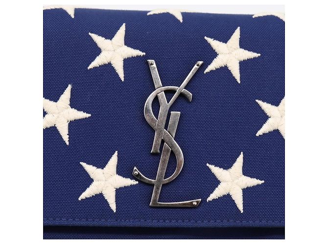 Autre Marque Borsa a tracolla con catena SAINT LAURENT Cassandra Canvas Blue Silver Auth 203616M Argento - vista 14