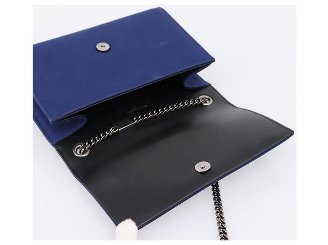 Autre Marque Borsa a tracolla con catena SAINT LAURENT Cassandra Canvas Blue Silver Auth 203616M Argento - vista 15
