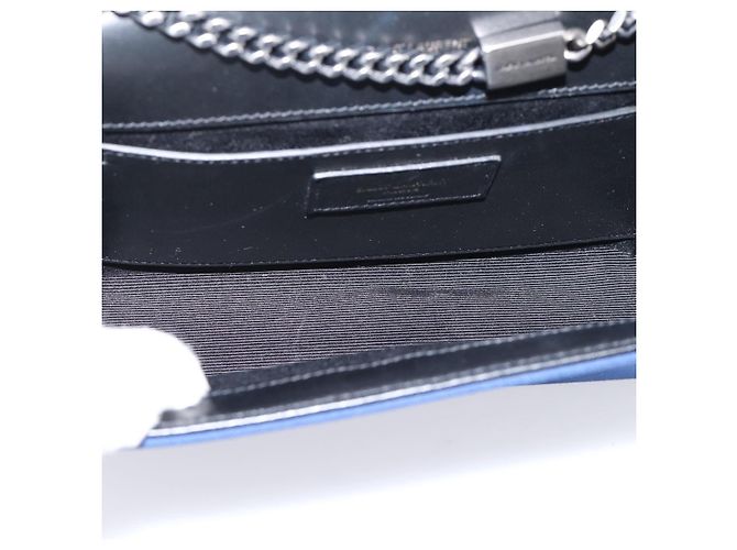 Autre Marque Borsa a tracolla con catena SAINT LAURENT Cassandra Canvas Blue Silver Auth 203616M Argento - vista 17