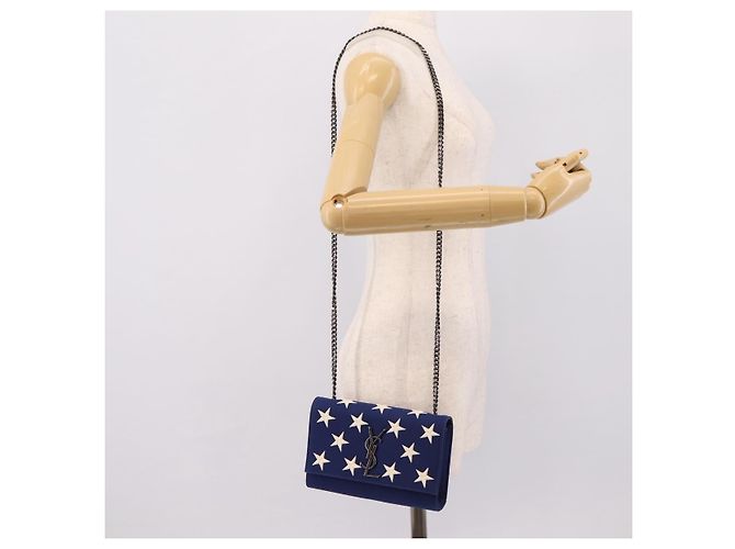 Autre Marque Borsa a tracolla con catena SAINT LAURENT Cassandra Canvas Blue Silver Auth 203616M Argento - vista 22