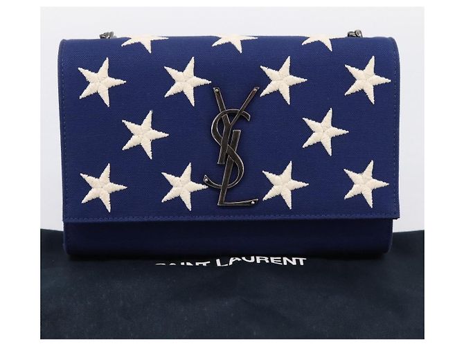 Autre Marque Borsa a tracolla con catena SAINT LAURENT Cassandra Canvas Blue Silver Auth 203616M Argento - vista 23
