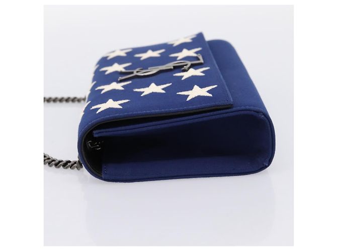 Autre Marque Borsa a tracolla con catena SAINT LAURENT Cassandra Canvas Blue Silver Auth 203616M Argento - vista 4