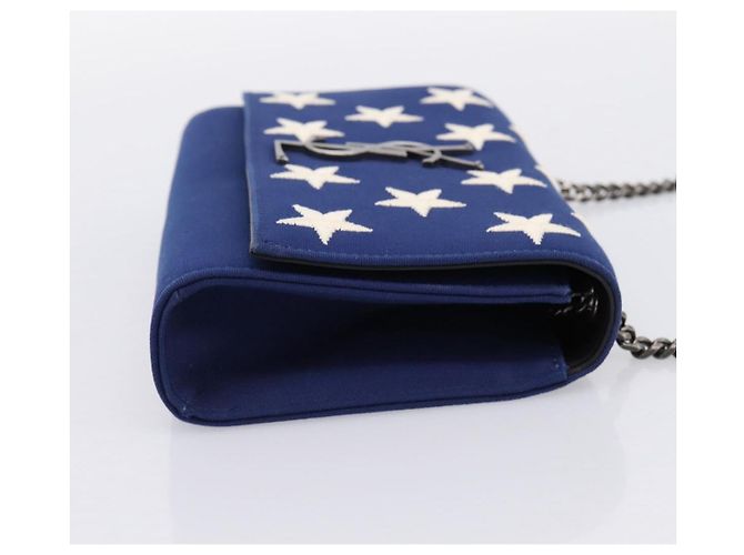 Autre Marque Borsa a tracolla con catena SAINT LAURENT Cassandra Canvas Blue Silver Auth 203616M Argento - vista 5