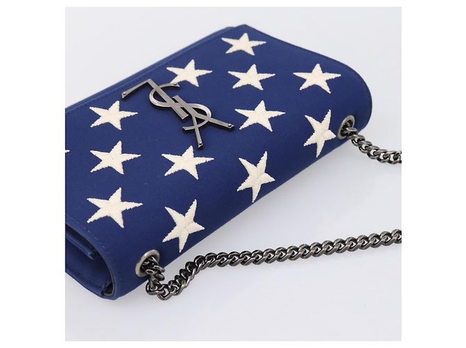 Autre Marque Borsa a tracolla con catena SAINT LAURENT Cassandra Canvas Blue Silver Auth 203616M Argento - vista 6