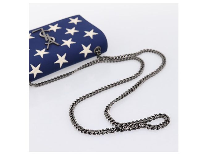 Autre Marque Borsa a tracolla con catena SAINT LAURENT Cassandra Canvas Blue Silver Auth 203616M Argento - vista 7