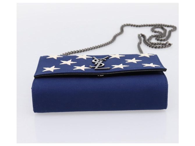 Autre Marque Borsa a tracolla con catena SAINT LAURENT Cassandra Canvas Blue Silver Auth 203616M Argento - vista 9