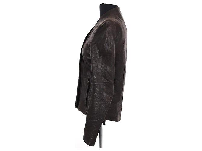 Giacca in pelle marrone Helmut Lang - vista 3