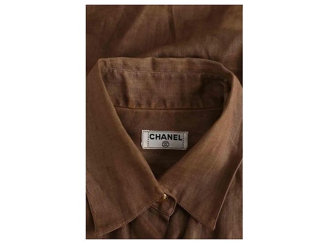 Camisa Chanel de lino marrón M Castaño - vista 6