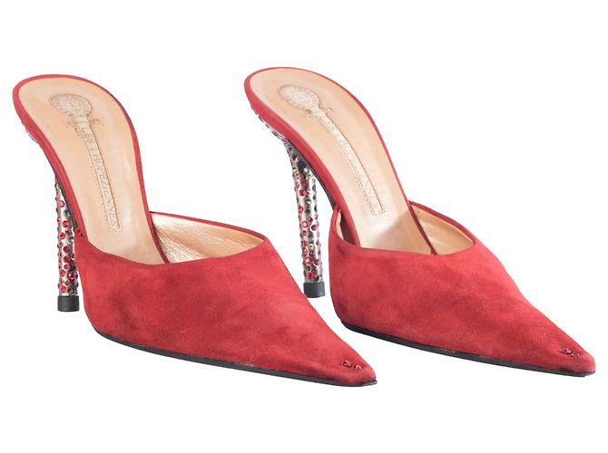 Autre Marque Mules a punta con tacco in camoscio rosso e cristalli Les Tropéziennes - vista 2