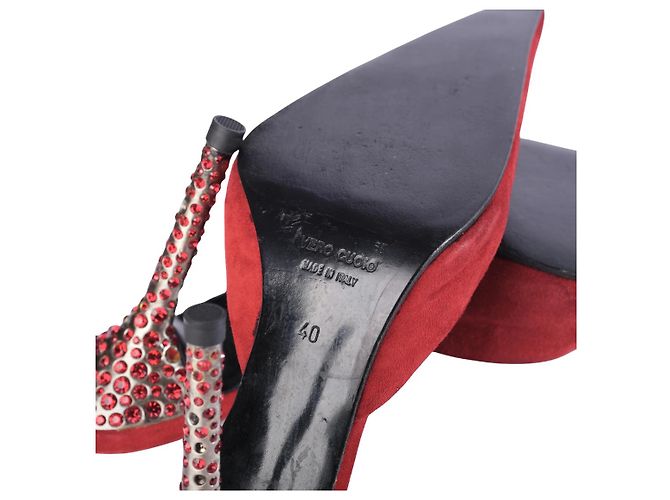 Autre Marque Mules a punta con tacco in camoscio rosso e cristalli Les Tropéziennes - vista 7