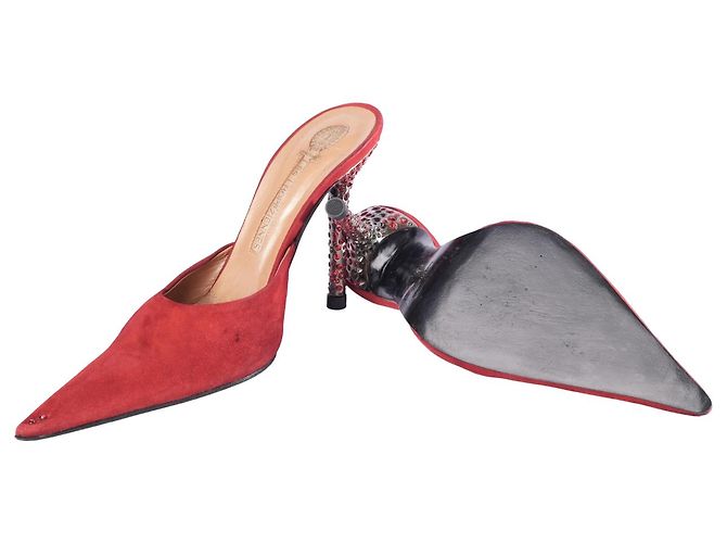Autre Marque Mules a punta con tacco in camoscio rosso e cristalli Les Tropéziennes - vista 8