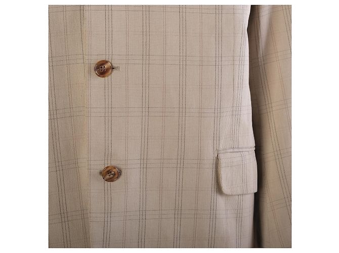 Blazer Hermès Vintage in cotone a quadri beige - vista 2