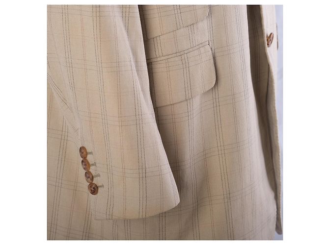 Blazer Hermès Vintage in cotone a quadri beige - vista 3