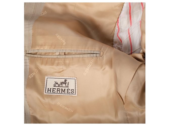 Blazer Hermès Vintage in cotone a quadri beige - vista 6