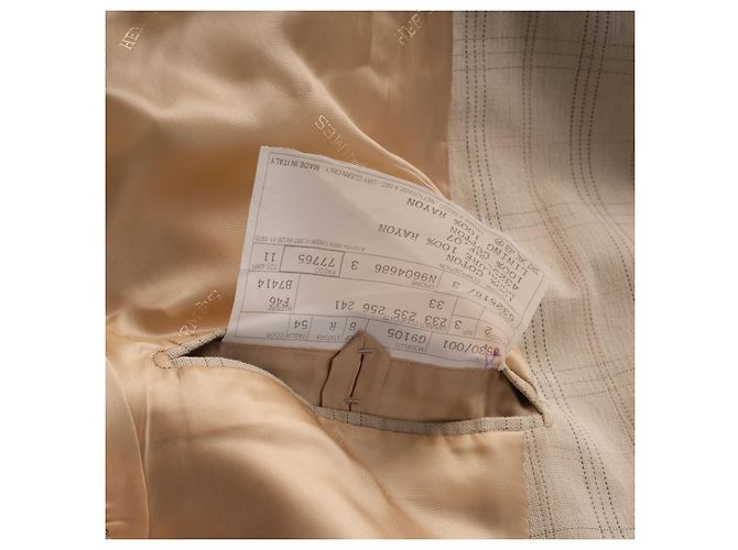 Blazer Hermès Vintage in cotone a quadri beige - vista 8