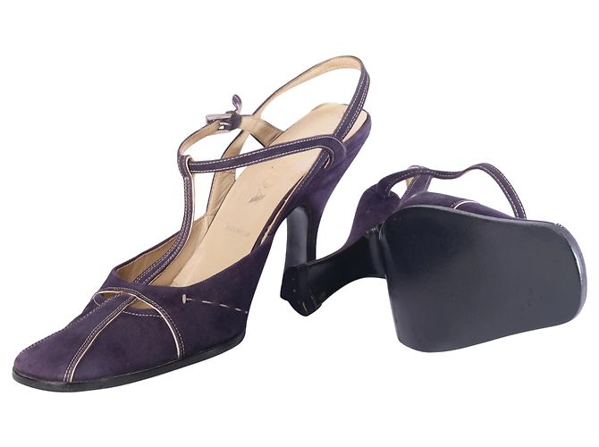 Décolleté T-Strap Prada in camoscio viola – '00s Porpora - vista 8