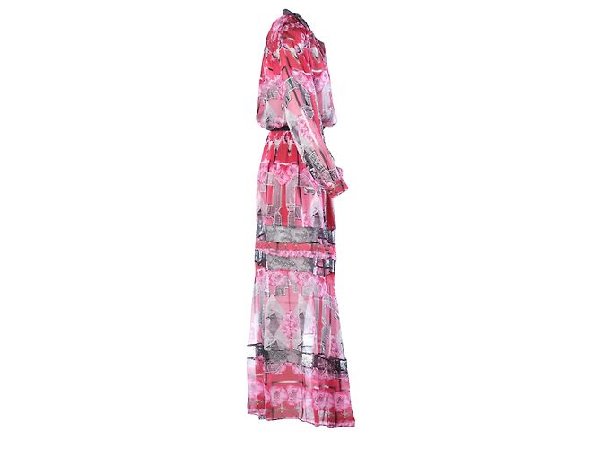 Autre Marque Set Camicia in Seta Stampata e Gonna Maxi John Richmond Rosa Multicolore - vista 2