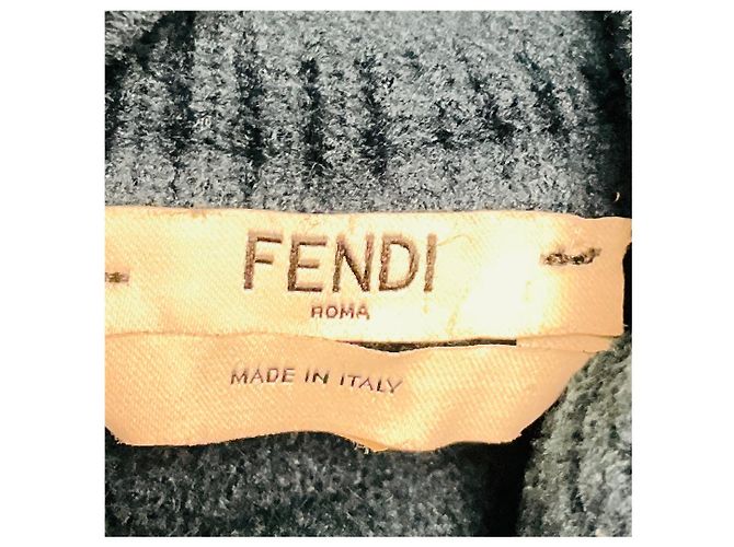 Fendi Rollkragenpullover aus Mohair- und Wollstrick in Dunkelblau-Grün mit FF Zucca Logo-Muster - Ansicht 4