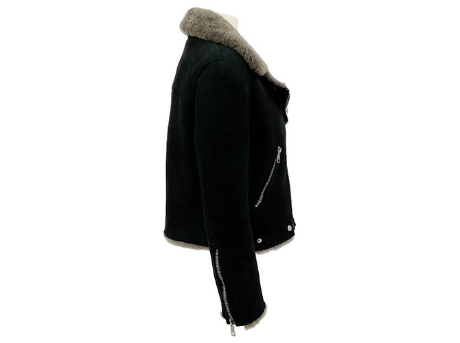 Acne Schwarze Shearling Bikerjacke - Ansicht 2