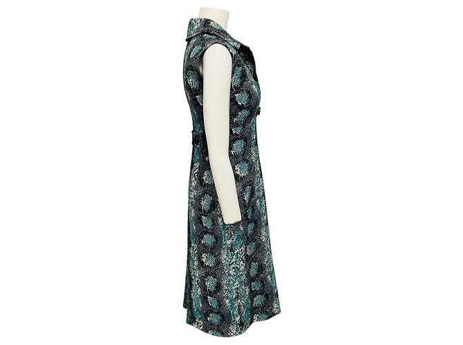 Vestido midi sin mangas de crepé de lana con estampado de serpiente Prada Teal / Ivory / Black Multicolor - vista 2