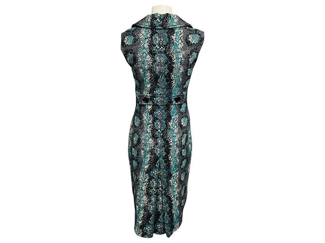 Vestido midi sin mangas de crepé de lana con estampado de serpiente Prada Teal / Ivory / Black Multicolor - vista 3