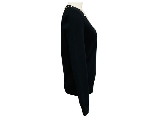 Givenchy V-Ausschnitt Wollstrickpullover langärmlig in Schwarz / Silber mit Perlenverzierung - Ansicht 2