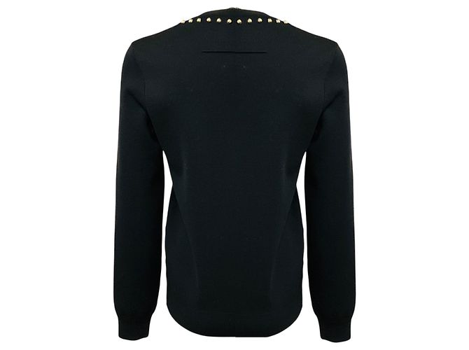 Givenchy V-Ausschnitt Wollstrickpullover langärmlig in Schwarz / Silber mit Perlenverzierung - Ansicht 3