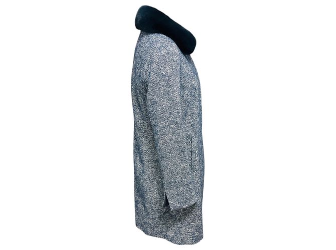 Autre Marque Abrigo de tweed de lana y alpaca azul / blanco Amina Rubinacci con cuello de piel de visón - vista 2