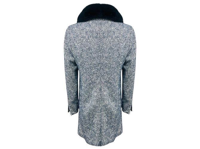 Autre Marque Abrigo de tweed de lana y alpaca azul / blanco Amina Rubinacci con cuello de piel de visón - vista 3