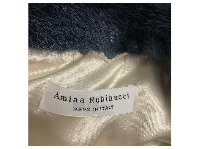 Autre Marque Abrigo de tweed de lana y alpaca azul / blanco Amina Rubinacci con cuello de piel de visón - vista 4