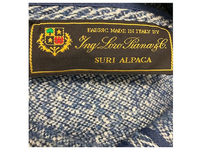 Autre Marque Abrigo de tweed de lana y alpaca azul / blanco Amina Rubinacci con cuello de piel de visón - vista 5
