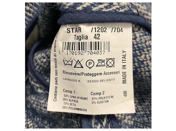 Autre Marque Abrigo de tweed de lana y alpaca azul / blanco Amina Rubinacci con cuello de piel de visón - vista 6