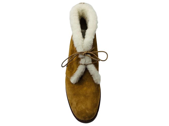 Stivaletti Manolo Blahnik in camoscio Tan / Ivory foderati in shearling con suole lug Cammello - vista 4