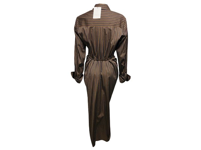 Abito camicia midi a maniche lunghe a righe Mila marrone multicolore A.L.C. - vista 3