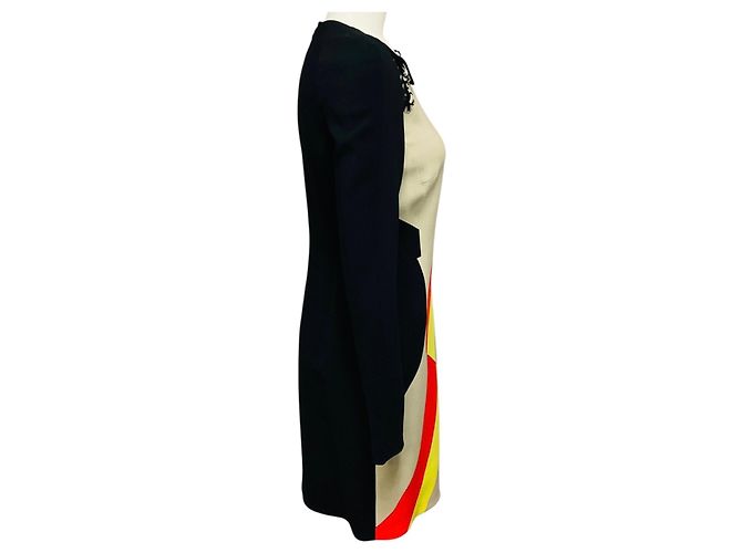 Abito in crepe a maniche lunghe Emilio Pucci Nero / Beige Multi con stampa Pucci e dettaglio stringato - vista 2