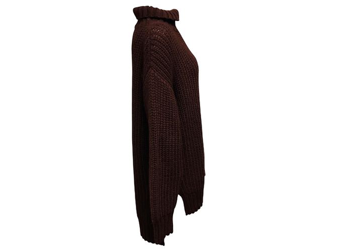 Autre Marque Peter Do Asymmetrischer Rollkragenpullover aus Wollstrick in Braun - Ansicht 2