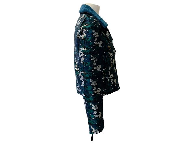Opening Ceremony Wendbare Jacke / Weste aus blaugrünem Brokat mit Shearling - Ansicht 2