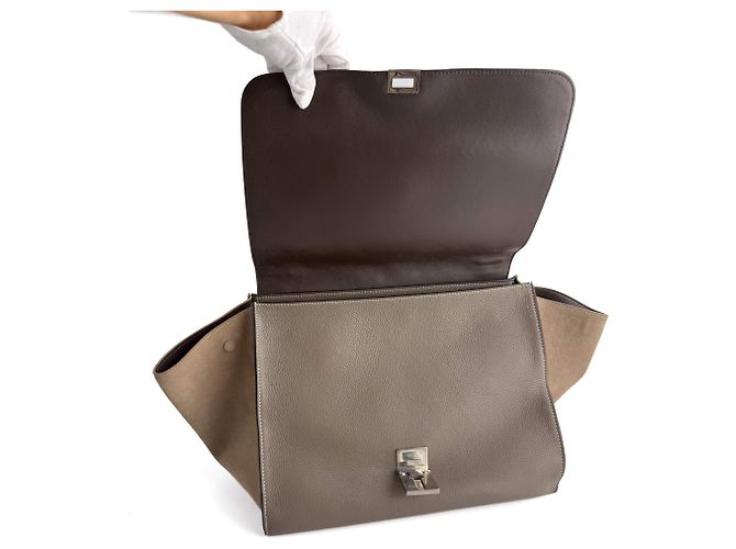 Céline Trapeze Large Lederhandtasche mit Tragegriff Beige - Ansicht 6