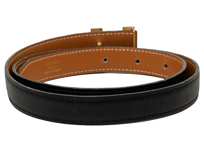 Cintura reversibile Constance H Hermès in pelle Box Calf e Courchevel nera Nero - vista 3